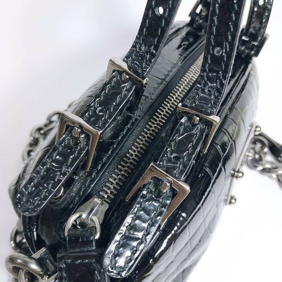Dolce & Gabbana shoulder bag, croc effect patent black leather w/ chain - Picture 6 of 11